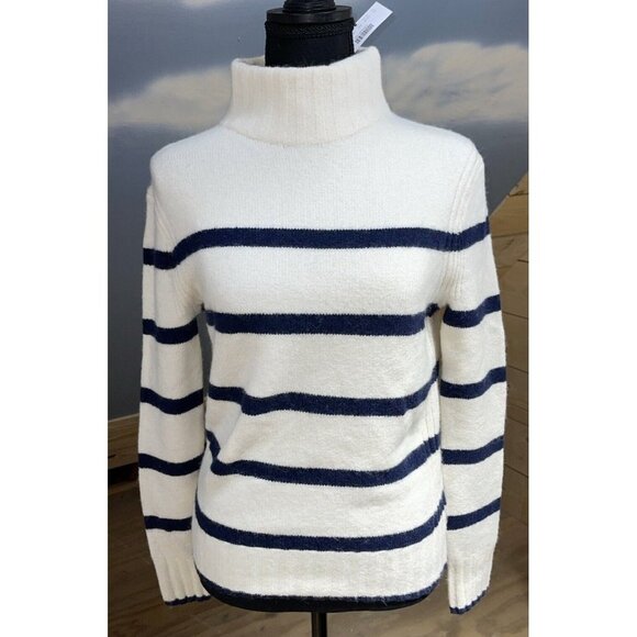J Crew Wool Alpaca Blend Blue Striped Sweater size XS Classic Preppy Comfy NWT - Picture 1 of 12